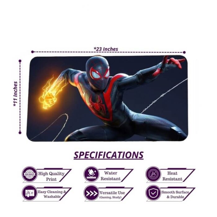 Spiderman Gaming Mouse Pad Miles Morales | Large Anime Mouse Pad | 3mm Thick with Anti-Skid Rubber Base | Size (11 x 23 Inch) - Image 3